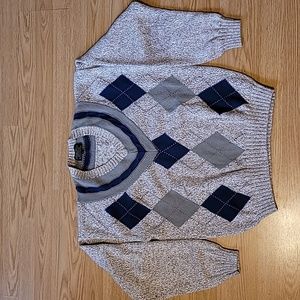 Brooks Brothers Men's V Neck Argyle Sweater Beige Blue Cotton Size Large